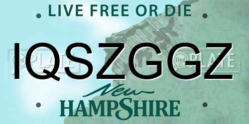 IQSZGGZ New Hampshire License Plate