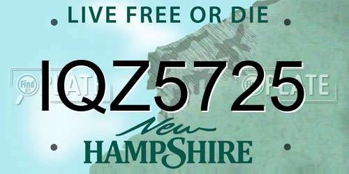 IQZ5725 New Hampshire License Plate
