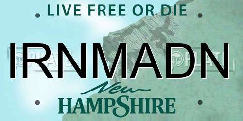 IRNMADN New Hampshire License Plate