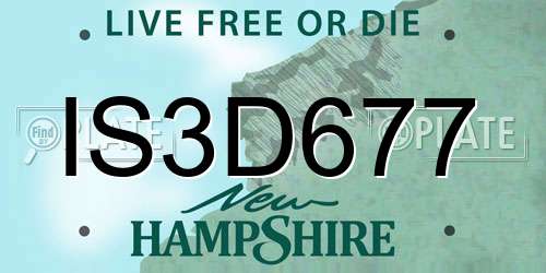 IS3D677 New Hampshire License Plate
