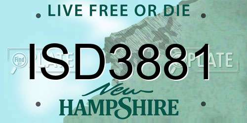 ISD3881 New Hampshire License Plate