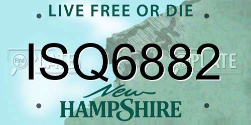 ISQ6882 New Hampshire License Plate