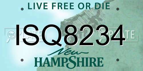 ISQ8234 New Hampshire License Plate