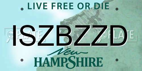 ISZBZZD New Hampshire License Plate