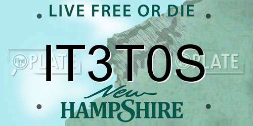 IT3T0S New Hampshire License Plate