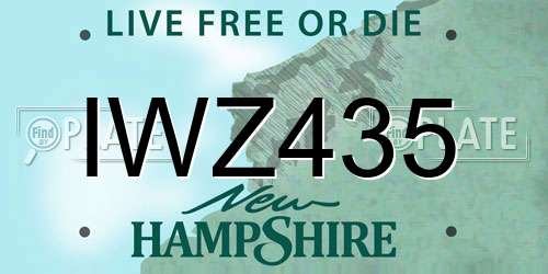 IWZ435 New Hampshire License Plate