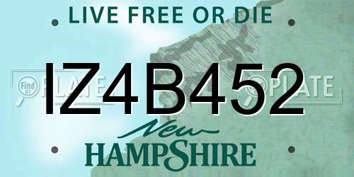 IZ4B452 New Hampshire License Plate