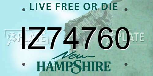 IZ74760 New Hampshire License Plate