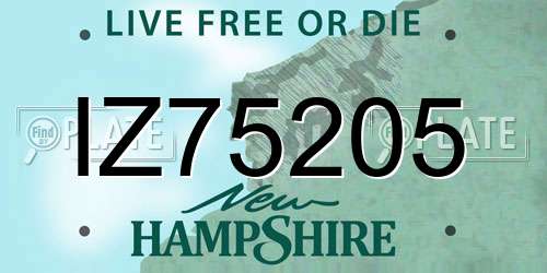 IZ75205 New Hampshire License Plate
