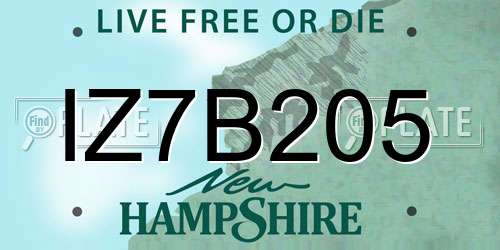IZ7B205 New Hampshire License Plate