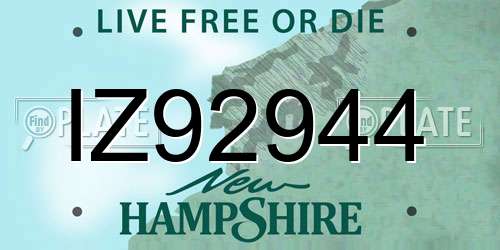 IZ92944 New Hampshire License Plate