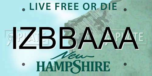 IZBBAAA New Hampshire License Plate