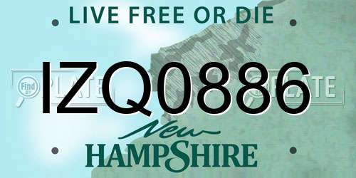IZQ0886 New Hampshire License Plate
