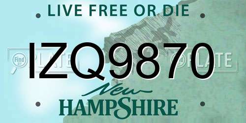 IZQ9870 New Hampshire License Plate