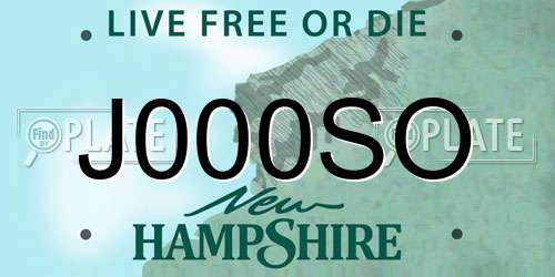 J000SO New Hampshire License Plate