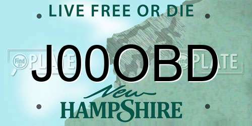 J00OBD New Hampshire License Plate
