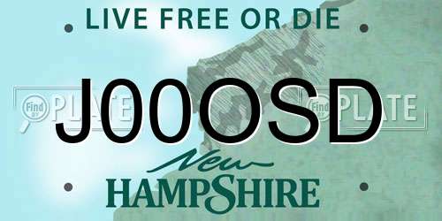 J00OSD New Hampshire License Plate