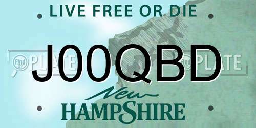 J00QBD New Hampshire License Plate