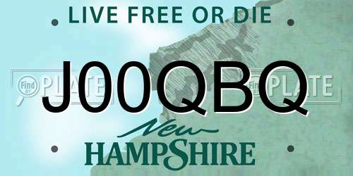 J00QBQ New Hampshire License Plate
