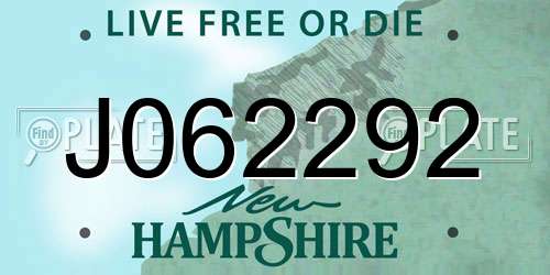 J062292 New Hampshire License Plate
