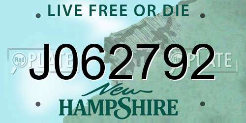 J062792 New Hampshire License Plate