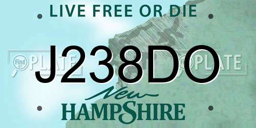 J238DO New Hampshire License Plate