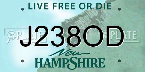 J238OD New Hampshire License Plate