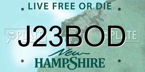 J23BOD New Hampshire License Plate