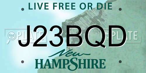 J23BQD New Hampshire License Plate