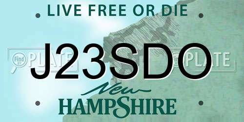 J23SDO New Hampshire License Plate