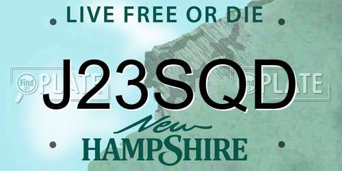J23SQD New Hampshire License Plate