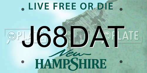 J68DAT New Hampshire License Plate