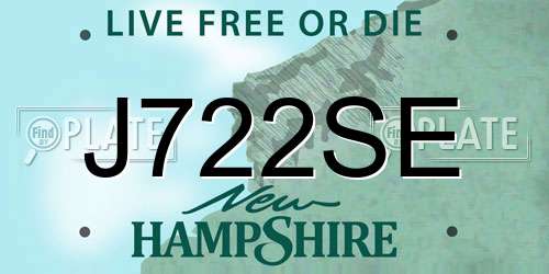 J722SE New Hampshire License Plate
