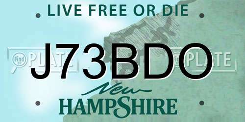 J73BDO New Hampshire License Plate