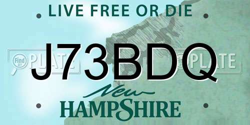J73BDQ New Hampshire License Plate