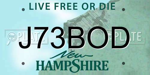 J73BOD New Hampshire License Plate