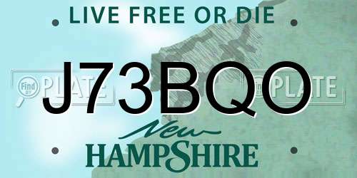 J73BQO New Hampshire License Plate