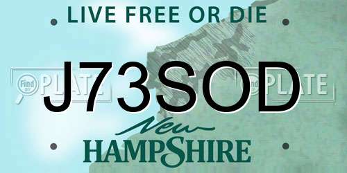 J73SOD New Hampshire License Plate