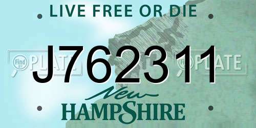 J762311 New Hampshire License Plate