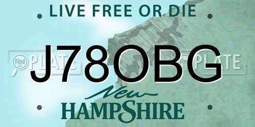 J78OBG New Hampshire License Plate