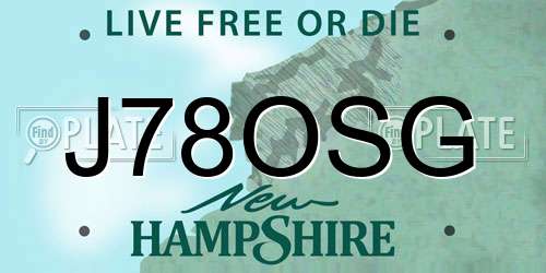 J78OSG New Hampshire License Plate