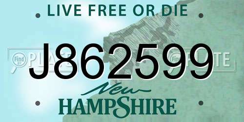 J862599 New Hampshire License Plate