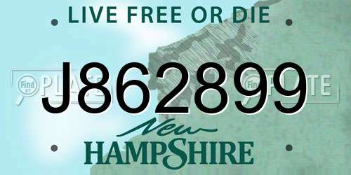 J862899 New Hampshire License Plate