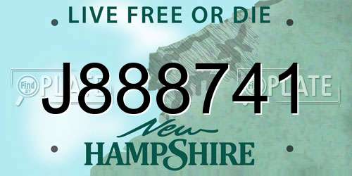 J888741 New Hampshire License Plate