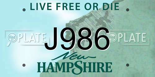 J986 New Hampshire License Plate