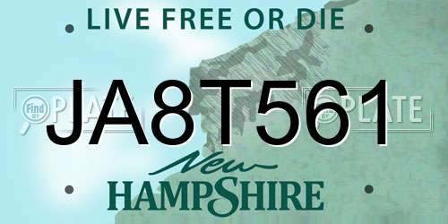 JA8T561 New Hampshire License Plate