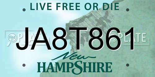 JA8T861 New Hampshire License Plate