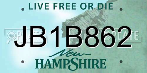 JB1B862 New Hampshire License Plate