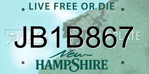 JB1B867 New Hampshire License Plate