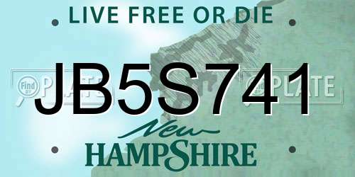 JB5S741 New Hampshire License Plate